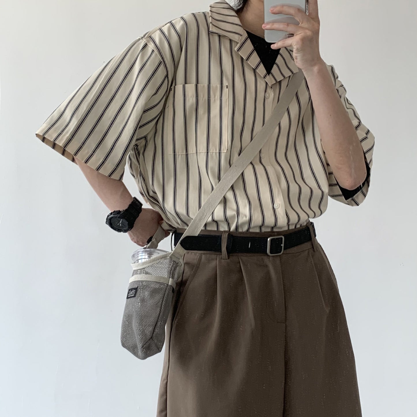 UNISEX Cuban Collar Striped Shirt