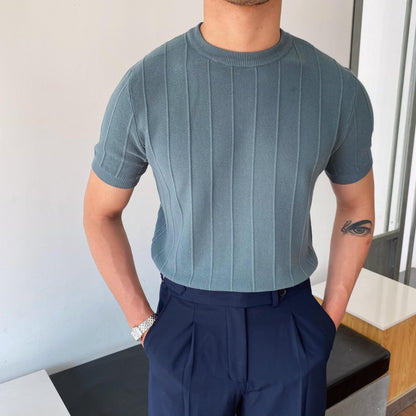 Men's Lightweight Short Sleeve Knitted T-shirt - FREQ Summer Round Neck Tops