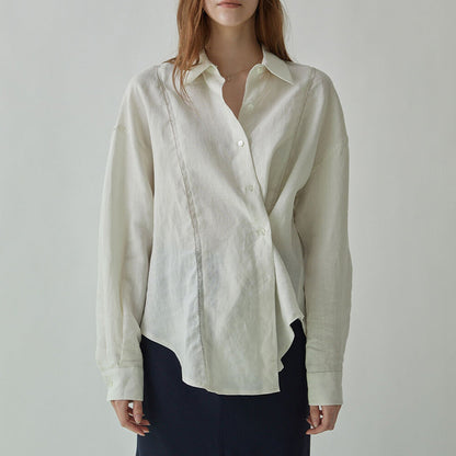 French Hollow Embroidered Linen Loose Long Sleeve Blouse