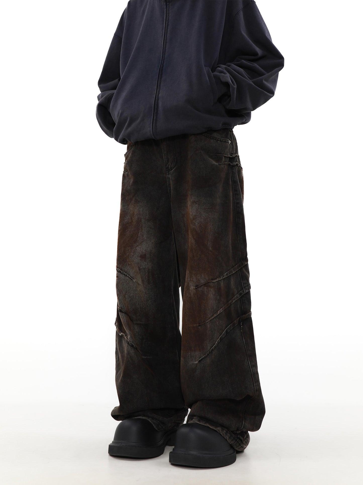 Distressed And Dirty Waste Jeans Men's Baggy Straight Trousers