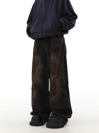 Distressed And Dirty Waste Jeans Men's Baggy Straight Trousers