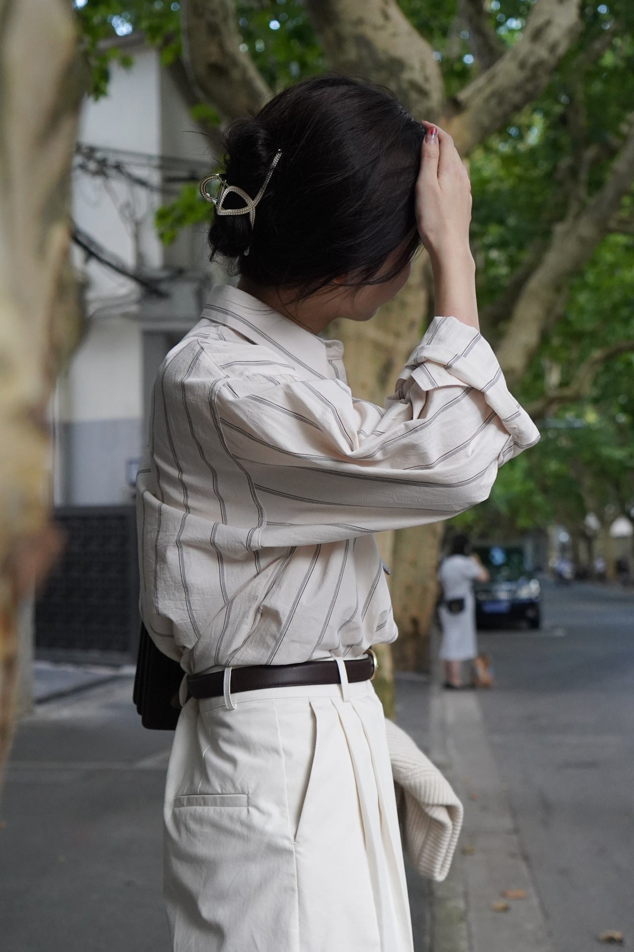 Colored Striped Commuting Silhouette Lapel Shirt