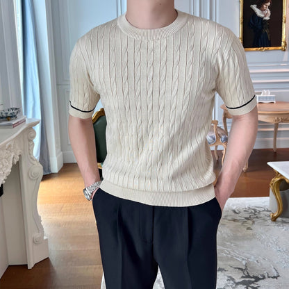 Men's Round Neck Short Sleeve T-shirt - FREQ Weaving Knitted