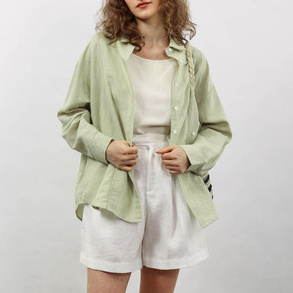 French Hollow Embroidered Linen Loose Long Sleeve Blouse