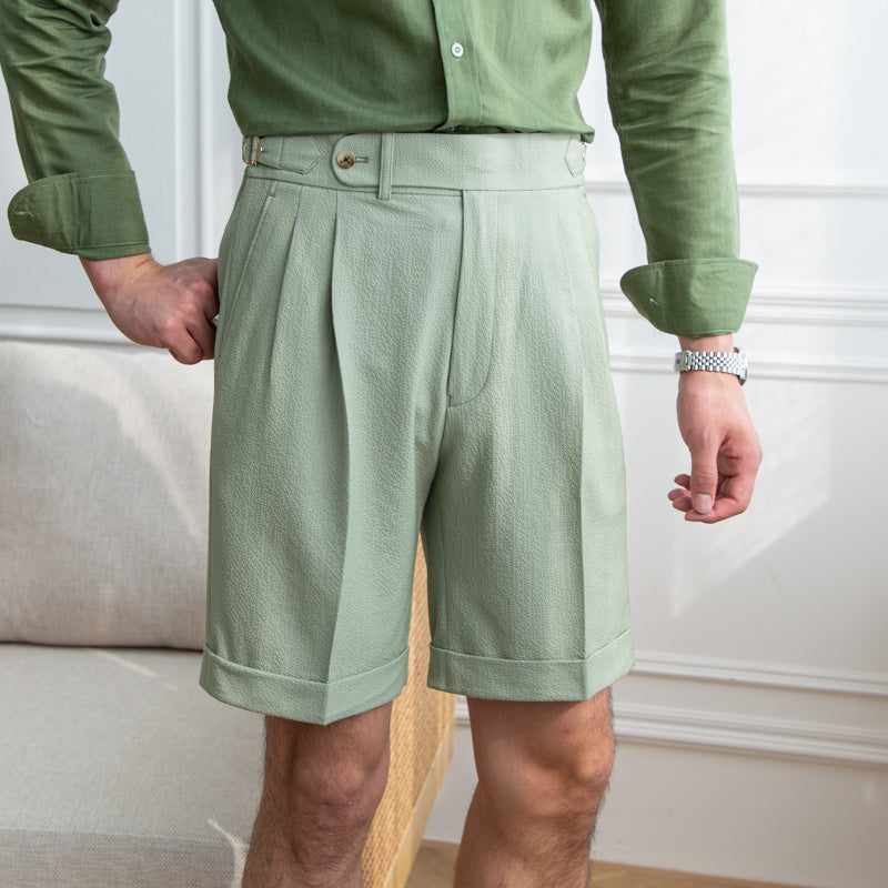 Slim Men's Shorts Casual Seersucker