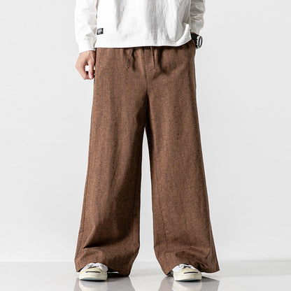 Straight-leg Pants Linen Striped Pants Harem Wide-leg Pants Casual Cotton Linen Pants Men