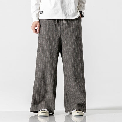 Straight-leg Pants Linen Striped Pants Harem Wide-leg Pants Casual Cotton Linen Pants Men