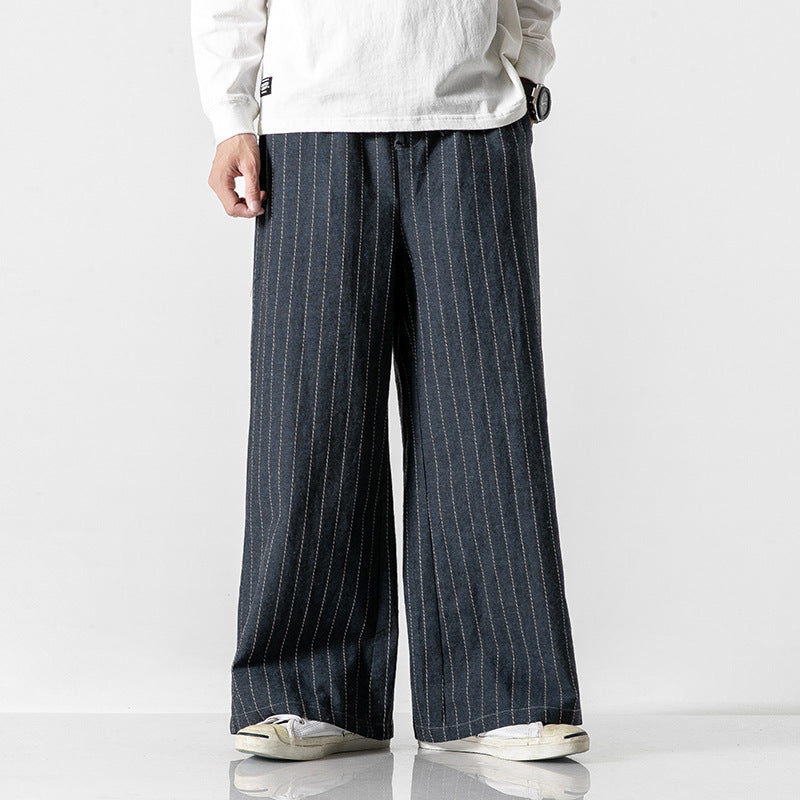 Straight-leg Pants Linen Striped Pants Harem Wide-leg Pants Casual Cotton Linen Pants Men