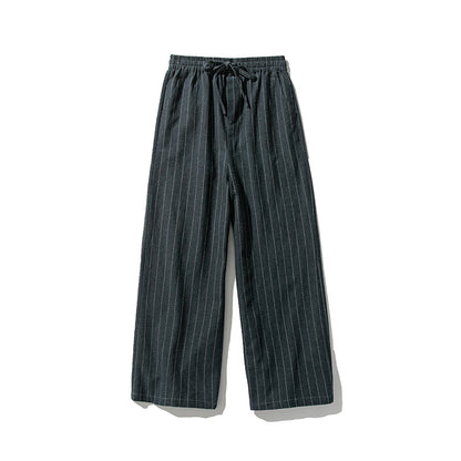 Straight-leg Pants Linen Striped Pants Harem Wide-leg Pants Casual Cotton Linen Pants Men