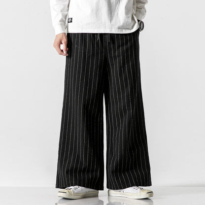 Straight-leg Pants Linen Striped Pants Harem Wide-leg Pants Casual Cotton Linen Pants Men