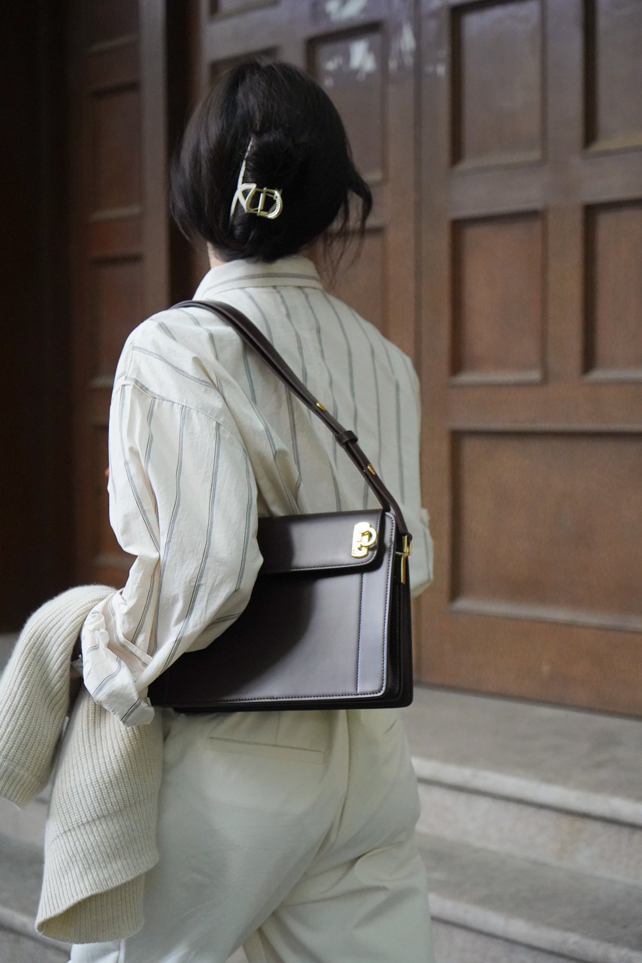 Colored Striped Commuting Silhouette Lapel Shirt