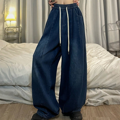 Women's High Waist Loose American Retro Jeans