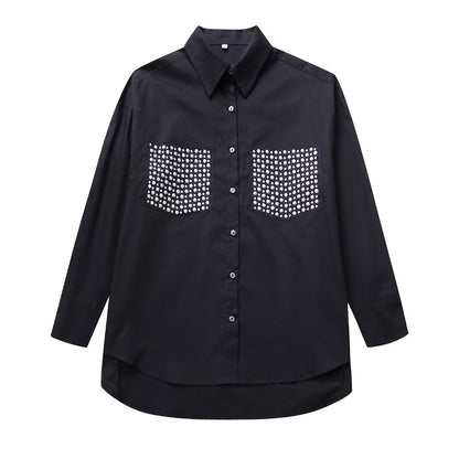 Street Trendy Rivet Ornament Loose Long Sleeve Shirt Women